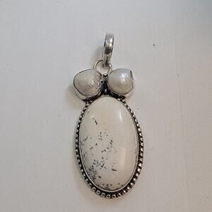 Necklace Pendants Dendritic Opal and Pearl Handmade Jewelry in Sterling Silver
